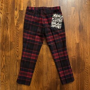 Twisted Taylor GINGER SKINNY FIT BURGUNDY TARTAN TROUSERS size 32